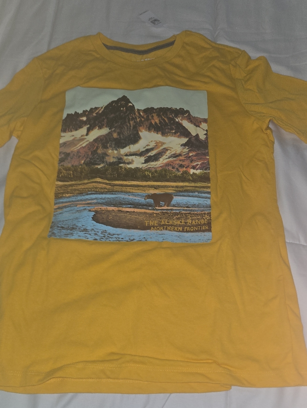 Old Navy Mustard Yellow Long Sleeve Graphic Tee - Alaska Landscape